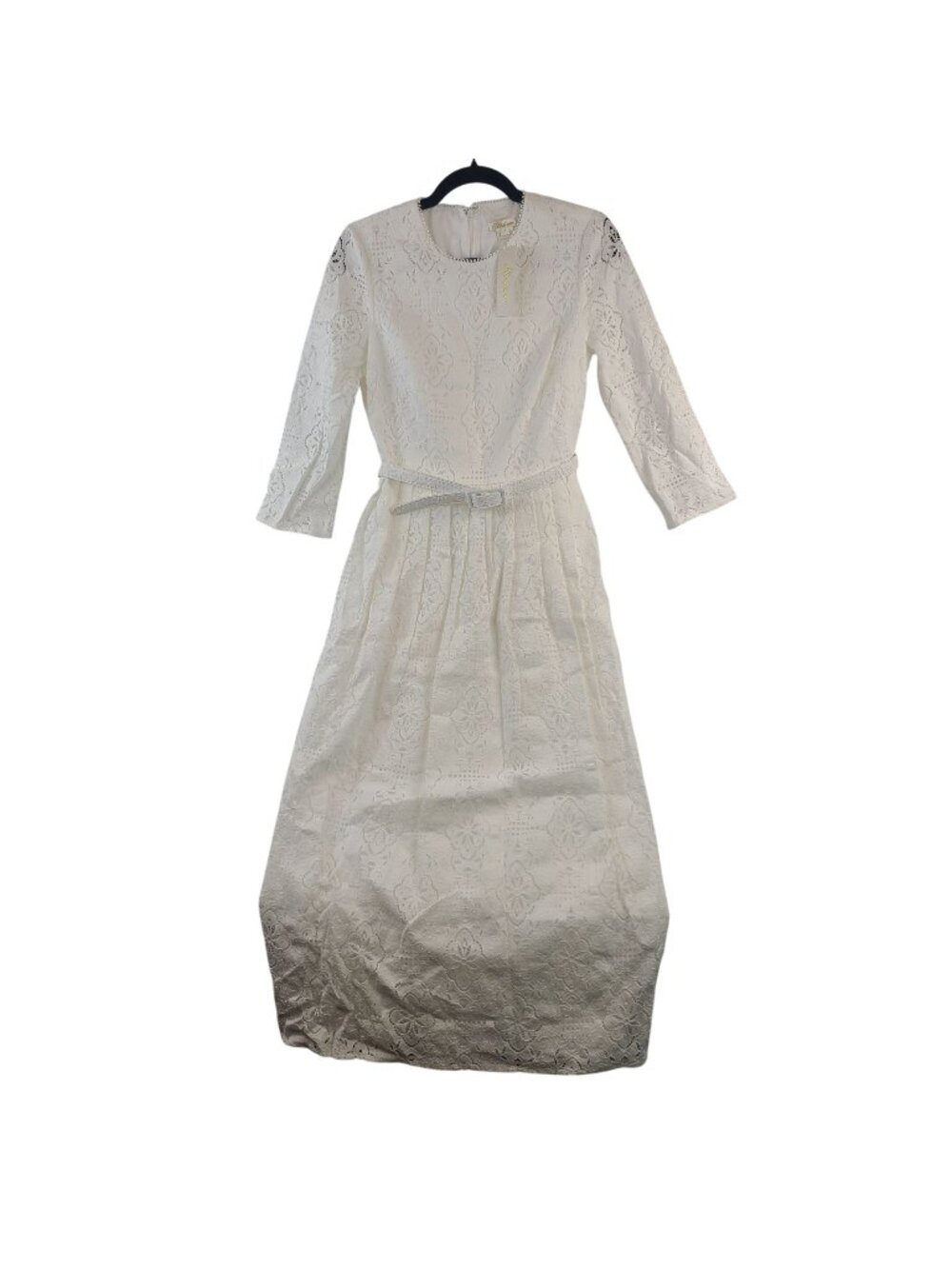 NEW Shoshanna White Lace Long Sleeve Belted Dress Size 4 Elegant Floral Pattern